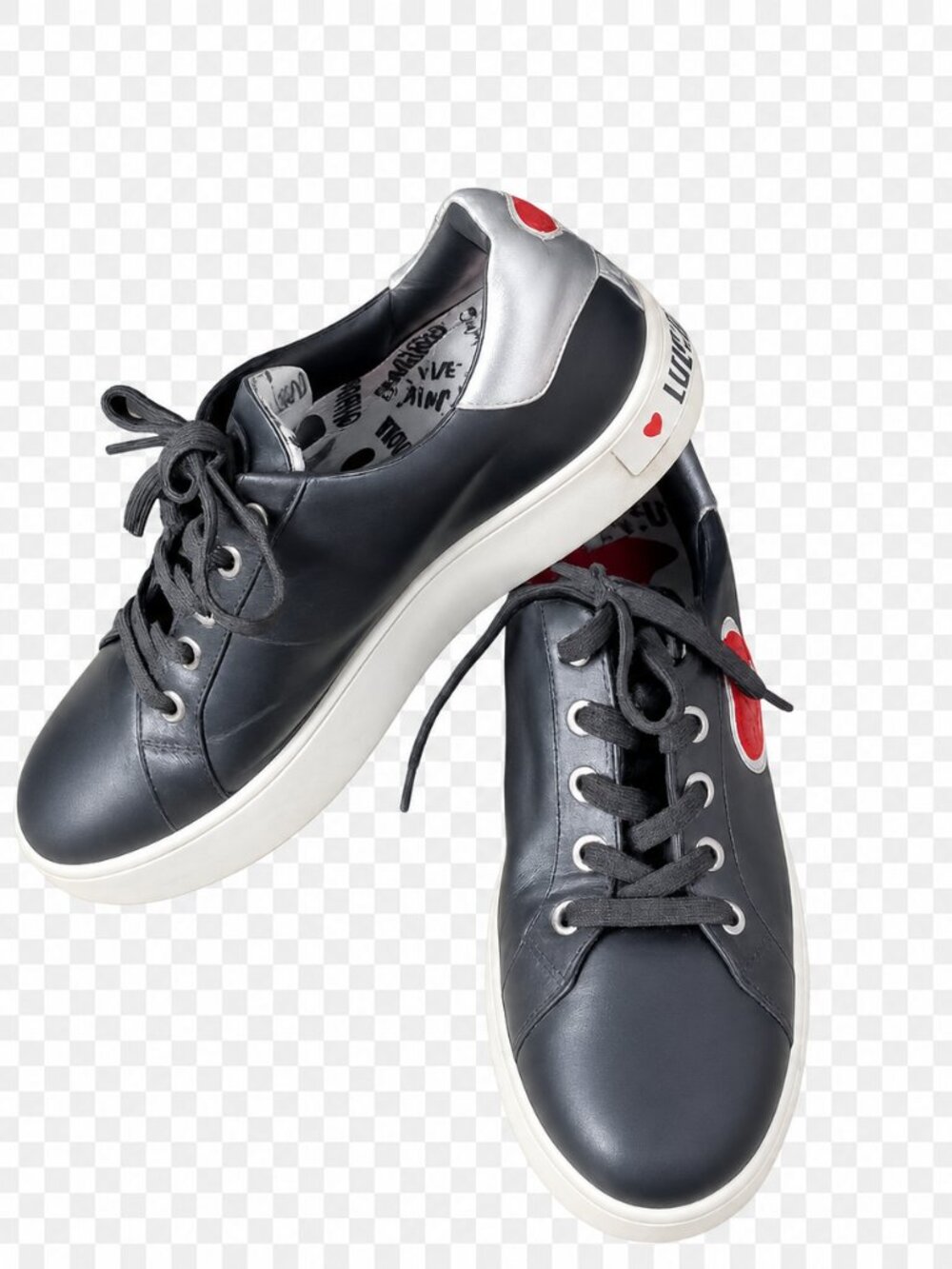 Love Moschino Black Red Heart Logo Lace-Up Sneakers Size 38 EU / US 8